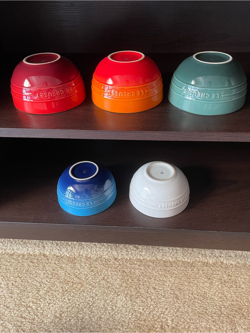 New Le Creuset Multicolor Stoneware Bowls Set - Orange, Blue, Red, Green, White